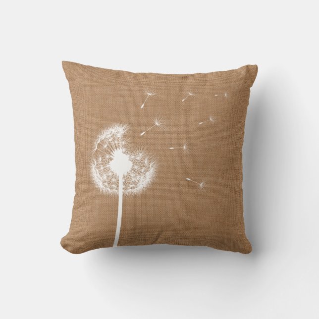 Almofada Travesseiro decorativo Rustic Burlap Dandelion (Frente)