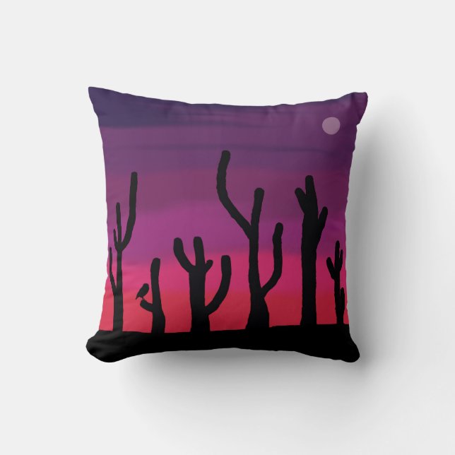 Almofada Travesseiro decorativo Saguaro Sunset com Coruja (Frente)