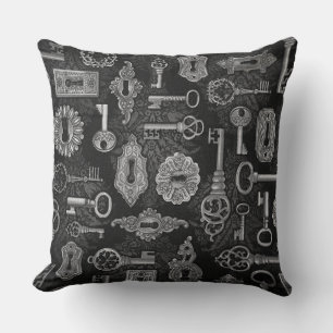 Almofada Travesseiro decorativo Silver Steampunk Keys e Key