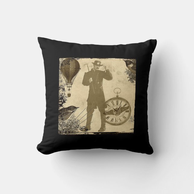 Almofada Travesseiro decorativo Steampunk Gentleman Collage (Frente)