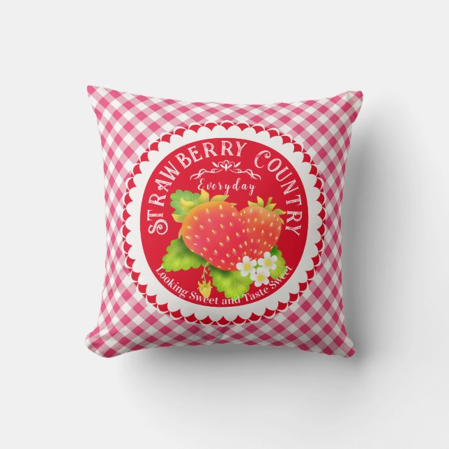 Almofada Travesseiro decorativo Strawberry Red Gingham (Frente)