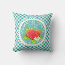 Travesseiro decorativo Strawberry Teal Gingham