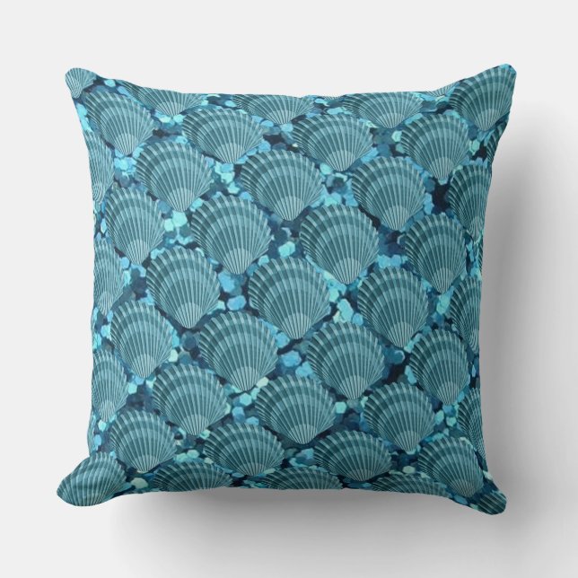 Almofada Travesseiro decorativo Teal Sparkle Seashell (Frente)