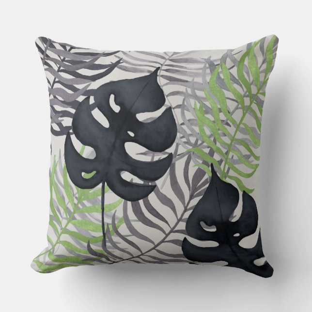 Almofada Travesseiro decorativo tropical verde & cinzento (Frente)