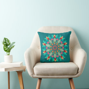 Almofada Travesseiro decorativo Turquesa E Orange Mandala