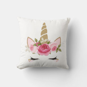 Almofada Travesseiro Decorativo Unicórnio Dourado Floral Fo