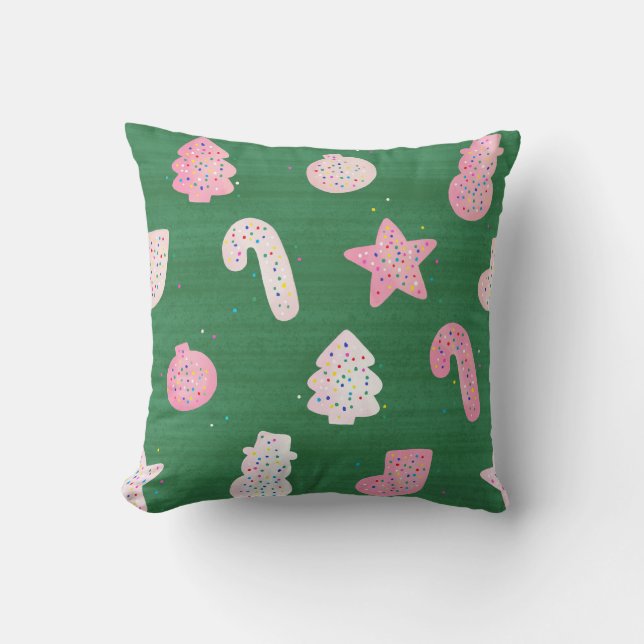 Almofada Travesseiro decorativo Verde de Biscoitos de Natal (Frente)