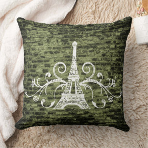 Almofada Travesseiro decorativo Verde Eiffel Towel Grunge