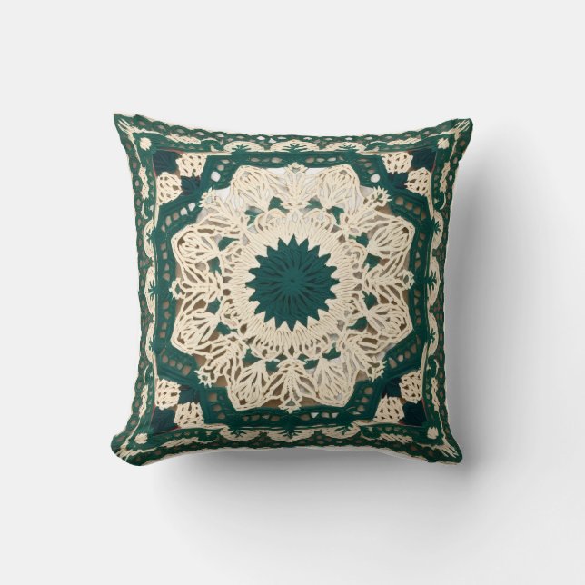 Almofada Travesseiro Decorativo Verde Escuro e Branco (Frente)