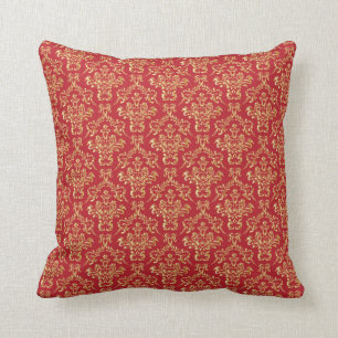 Almofada Travesseiro decorativo vermelho Dourado do damasco