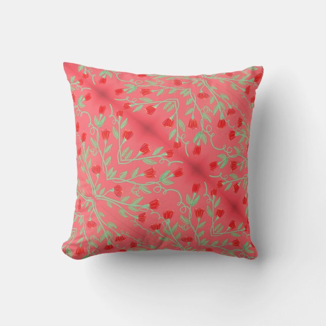 Almofada Travesseiro decorativo Vermelho Rosa E Verde Mint (Frente)