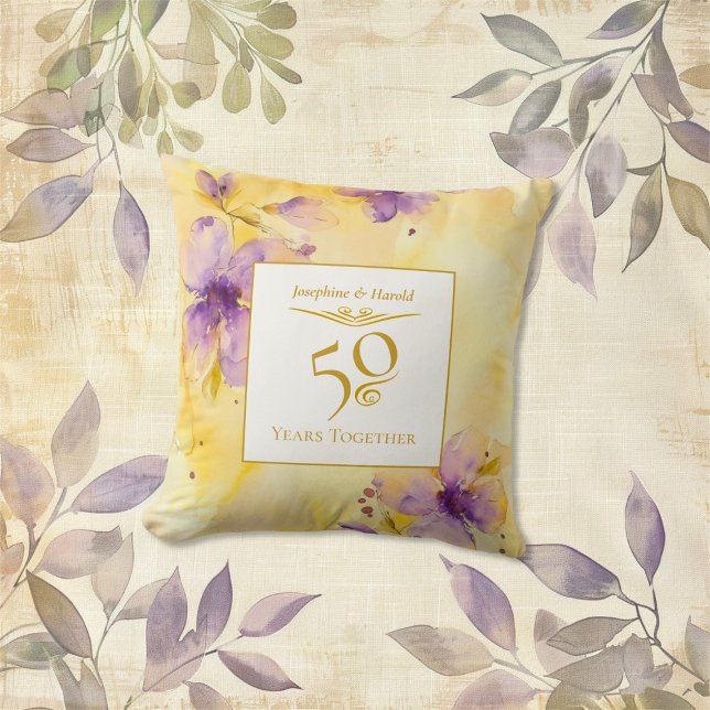 Almofada Travesseiro Decorativo Violeta Dourado 50º Anivers (Violets gold 50th Wedding Anniversary pillow)