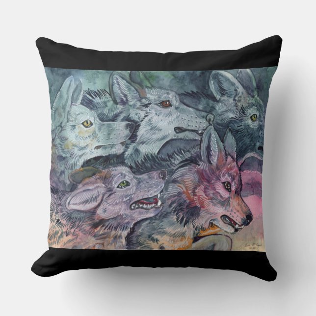 Almofada Travesseiro decorativo Watercolor Wolf Pack (Frente)