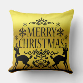Almofada Travesseiro Decorrido Dourado de Natal Preto Faux