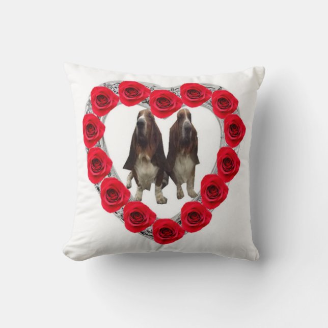 Almofada Travesseiro Diamond Red Heart Rosas Com Hounds Bas (Frente)