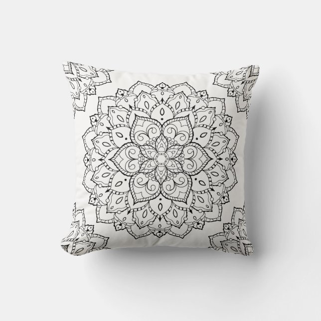 Almofada Travesseiro do Black and White Boho Mandala (Frente)