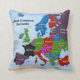 Almofada Travesseiro do mapa de Europa dos sobrenomes