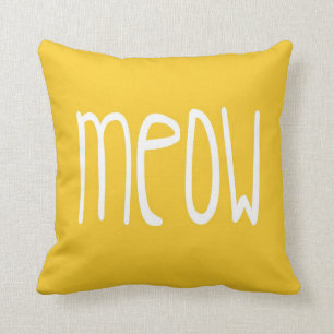 Almofada Travesseiro do Meow no fundo amarelo e cinzento