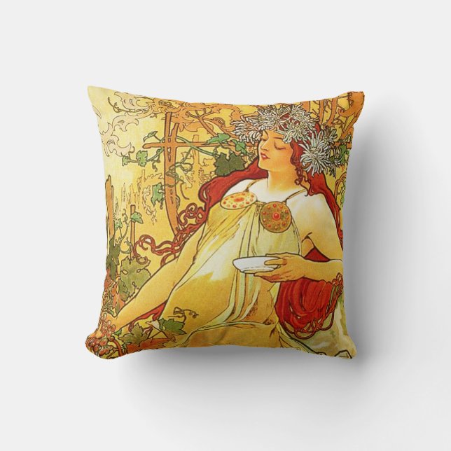 Almofada Travesseiro do outono de Alphonse Mucha (Frente)