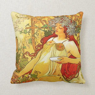 Almofada Travesseiro do outono de Alphonse Mucha