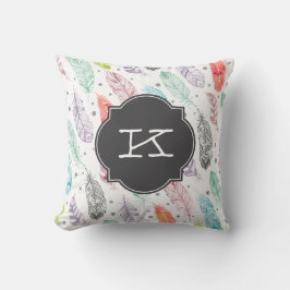 Almofada Travesseiro do teste padrão da pena da aguarela do