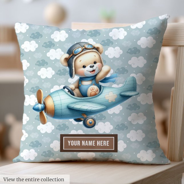 Almofada Travesseiro do Urso chá de fraldas Azul com Urso A (Baby Shower Nursery Decor Blue Teddy Bear Pillow)