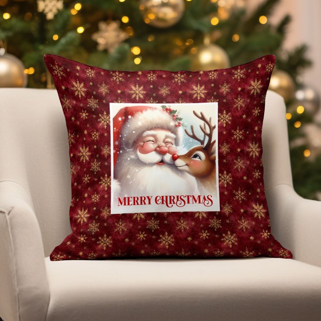 Almofada Travesseiro Doce Papai Noel Renas Rudolph Natal Co (Sweet Santa Rudolph Pillow Christmas Home Comfort )