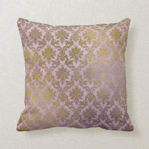 Almofada Travesseiro Dourado do damasco do Lilac do vintage