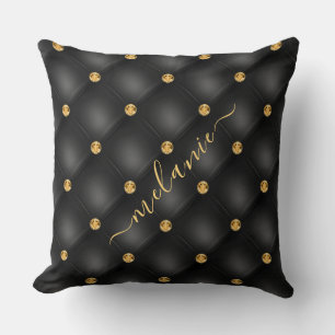 Almofada Travesseiro Dourado Gemstone Preto Tufado com Nome
