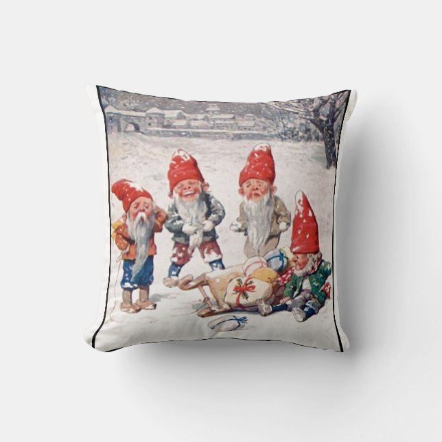 Almofada Travesseiro, duendes de riso, presentes, e neve (Frente)