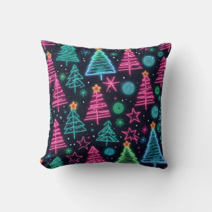 Almofada Travesseiro Duplo Lado das Árvores de Natal Neon