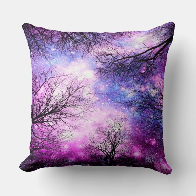 Almofada Travesseiro Espacial Violeta da Fúchsia Árvore Neg (Frente)