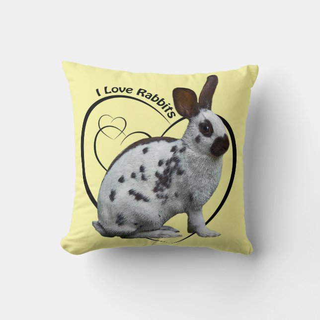 Almofada Travesseiro Eu Amo Coelhos (Amarelo Claro) (Frente)