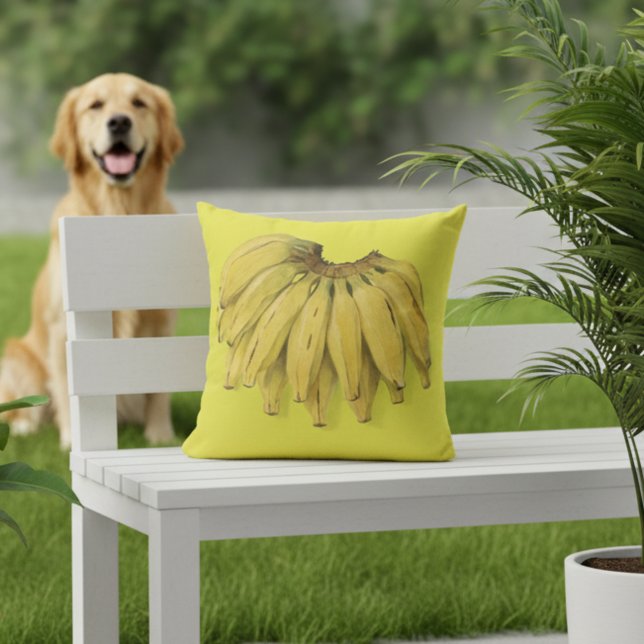 Almofada Travesseiro exterior amarelo das bananas 16x16 (Yellow outdoor pillow - 16x16 - bananas! )