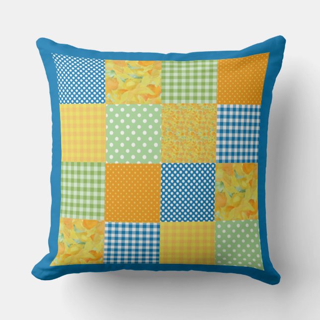 Almofada Travesseiro Faux-patchwork estilo country: Daffodi (Frente)