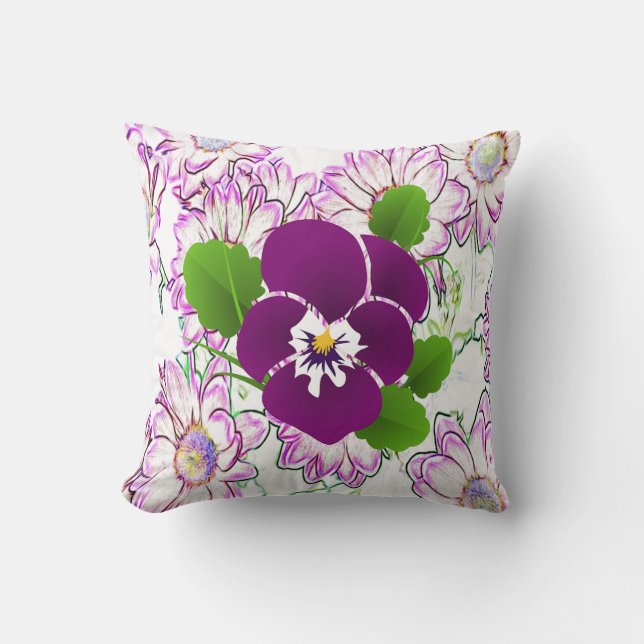 Almofada Travesseiro flexível violet Pansy Floral (Frente)