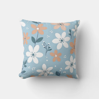 Almofada Travesseiro Floral Azul Pastel Pêssego
