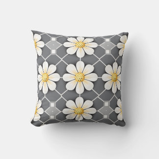 Almofada travesseiro floral branco com centro amarelo