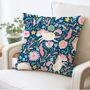 Almofada Travesseiro Floral Cute Unicorn, Whimsic Animal