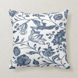 Almofada Travesseiro floral de Woodblock do azul de índigo