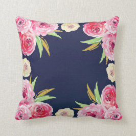 Almofada Travesseiro floral do rosa e dos azuis marinhos