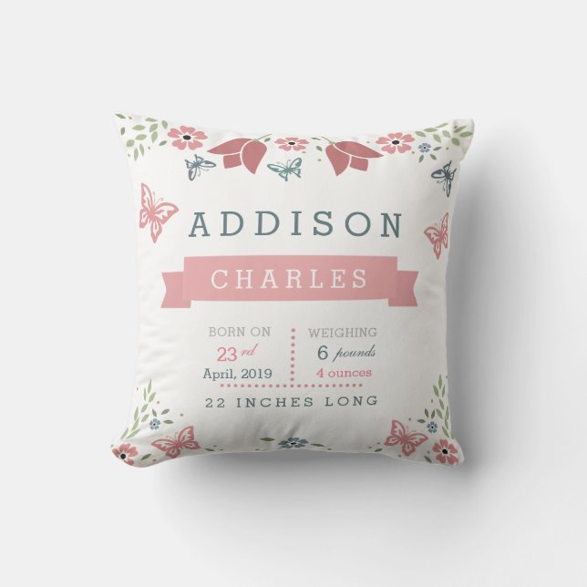 Almofada Travesseiro floral do Stats do bebê do jardim da (Frente)
