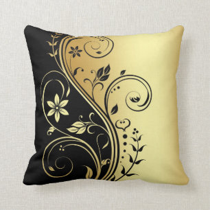 Almofada Travesseiro floral Dourado elegante do preto do
