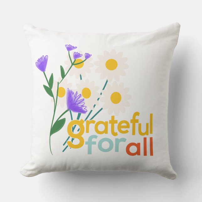 Almofada travesseiro Floral "Grateful for All" - Uma Cozy e (Frente)