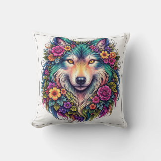 Almofada Travesseiro Floral Lobo – Decoração de Animal Boho