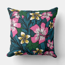 Travesseiro Floral Polinésio Rosa Amarelo Azul Col