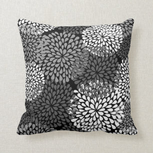 Almofada Travesseiro floral preto & branco - crisântemo