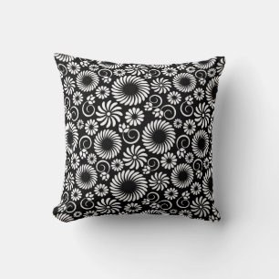 Almofada Travesseiro floral preto e branco