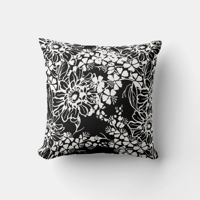 Almofada Travesseiro Floral Preto e Branco (Frente)