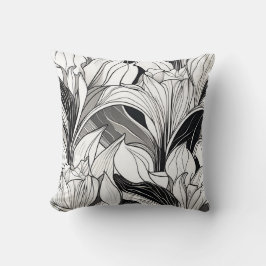 Almofada Travesseiro Floral Preto e Branco Art Deco